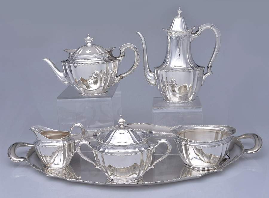 Marquise (Sterling, Hollowware) 6 Piece Tea Set (SCP, STP, SCR, SSU, SWB, WTLM1) by Tiffany & CO SILVER-1