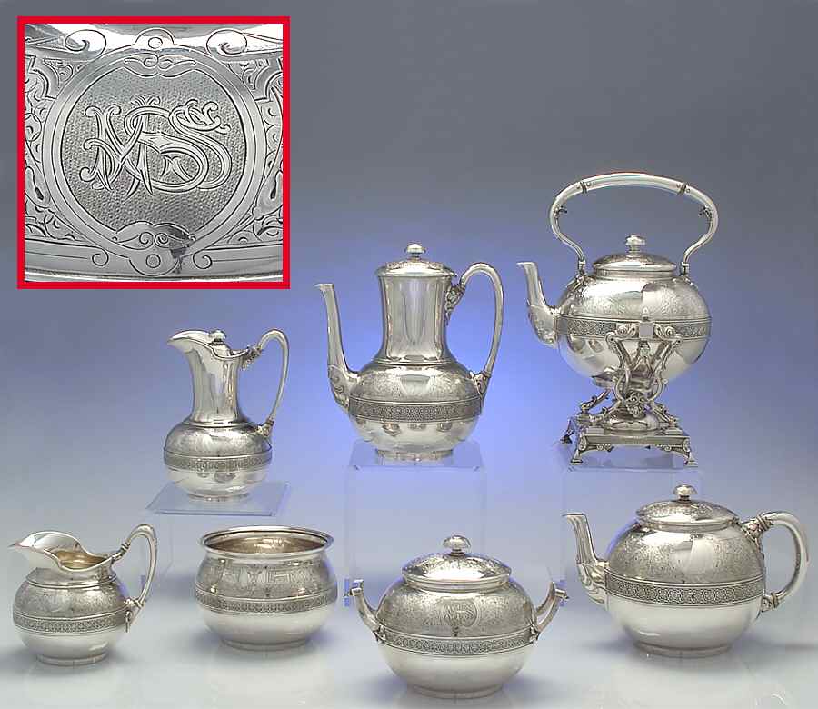 1516 (Sterling, Hollowware) 7 Piece Tea Set (Waste, Kettle, Stand, Hotwater) by Tiffany & CO SILVER-1