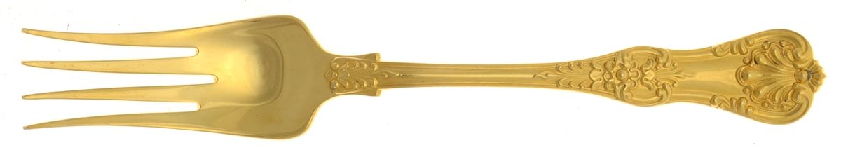 English King Gold (Str, 1885, Gold Vermeil) Large Solid Cold Meat Serving Fork by Tiffany & CO SILVER-1