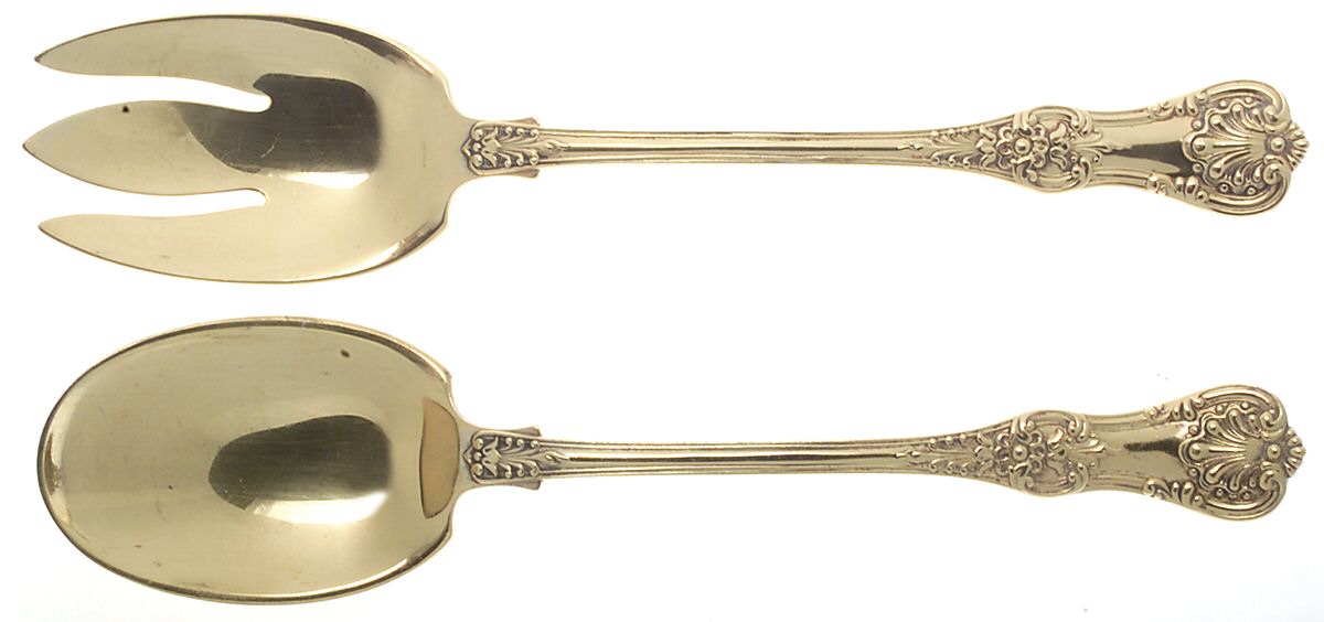 English King Gold (Str, 1885, Gold Vermeil) (2 Pc) Solid Salad Set by Tiffany & CO SILVER-1