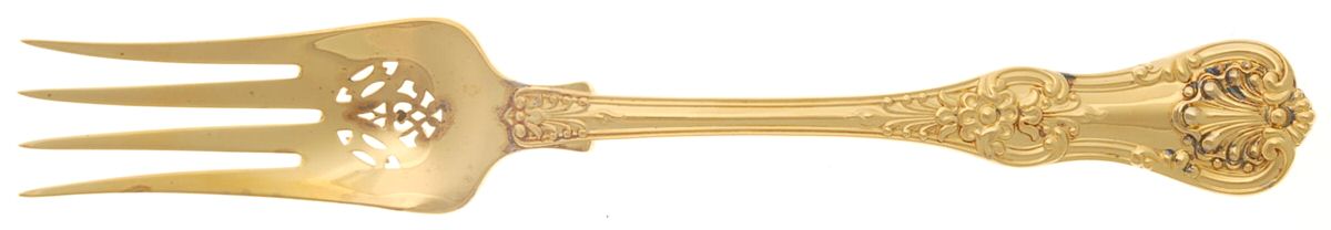English King Gold (Str, 1885, Gold Vermeil) Large Solid Cold Meat Serving Fork by Tiffany & CO SILVER-1