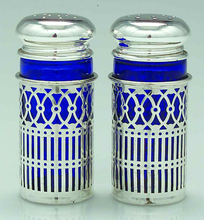 TWS358 (Silveprlate, Hollowware) Salt and Pepper Set with Cobalt Liner by Towle Silver-1