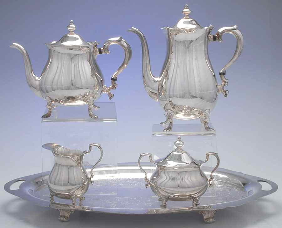 43311 (Silverplate, Hollowware) 5-Piece Silverplate Tea Set (with Tray) by Towle Silver-1