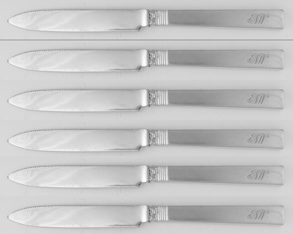 TIS59 (Sterling) Set of 6 Hollow Handle Sterling Blade Fruit Knives by Tiffany & CO SILVER-1