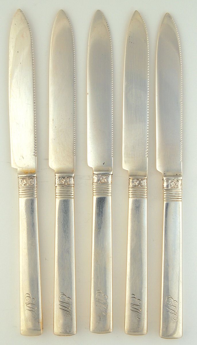 TIS59 (Sterling) Set of 5 Hollow Handle Sterling Blade Fruit Knives by Tiffany & CO SILVER-1