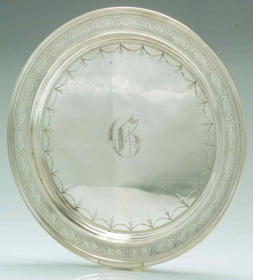 Clinton Engraved (Sterling, Hollowware) 12" Round Tray by Tiffany & CO SILVER-1