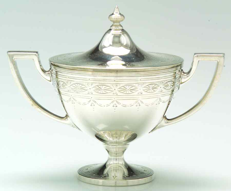 Clinton Engraved (Sterling, Hollowware) Mini Sugar Bowl & Lid by Tiffany & CO SILVER-1