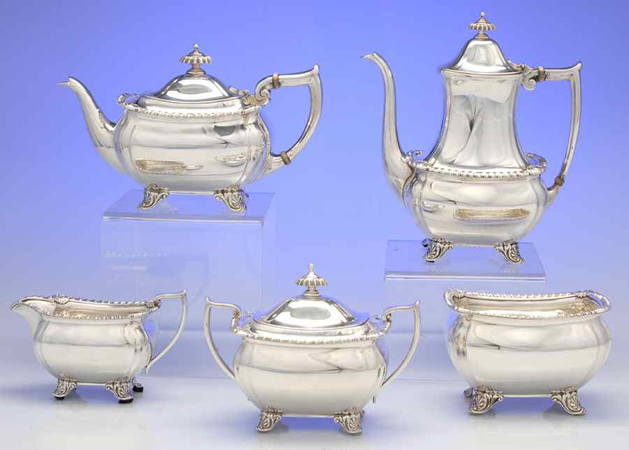 22034 (Sterling, Hollowware) 5 Piece Tea Set (SCP, STP, SCR, SSU, SWB) by Tiffany & CO SILVER-1