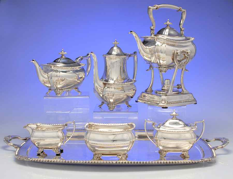 22034 (Sterling, Hollowware) 7 Piece Tea Set (SCP, STP, SCR, SSU, SWB, SKES & WTL) by Tiffany & CO SILVER-1