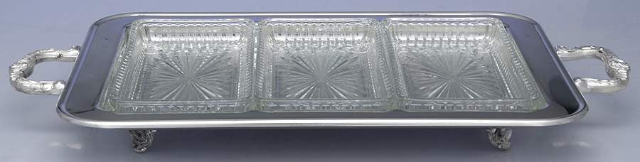 4722 (Silverplate, Hollowware) 3 Part Rectangular Relish with 3 Glass Liners by Towle Silver-1