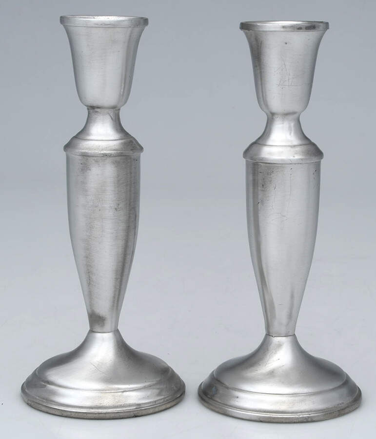 Newburyport (Pewter, Hollowware) Pair of 7" Weighted Candlestick by Towle Silver-1