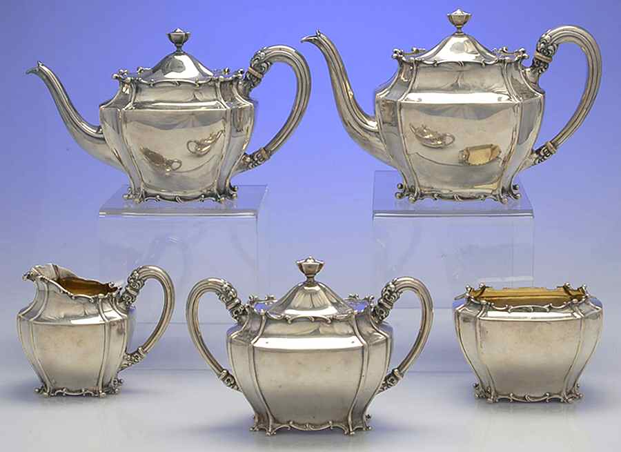 7604 (Sterling, Hollowware) 5 Piece Tea Set (SCP, STP, SCR, SSU, SWB) by Towle Silver-1