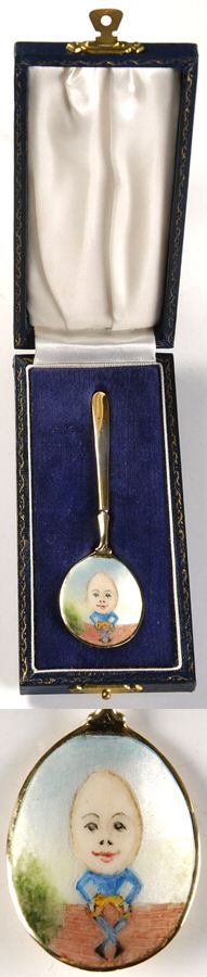 TMT1 (Sterling, Gold Vermeil) Baby Spoon with Enamel Bowl & Case by Thomas Pitts-1