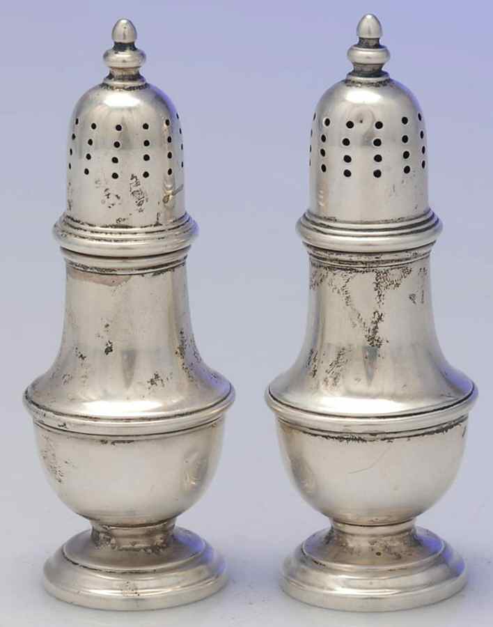 136 (Sterling, Hollowware) Salt and Pepper Set by Thomas Long -1