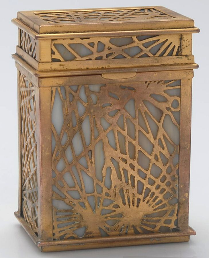 Pine Needles (Plated Copper, Hollowware) 2 Deck Card Case with Caramel Glass by Tiffany & CO SILVER-1