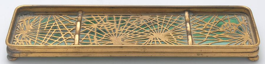 Pine Needles (Plated Copper, Hollowware) Pen Tray with Green Glass by Tiffany & CO SILVER-1
