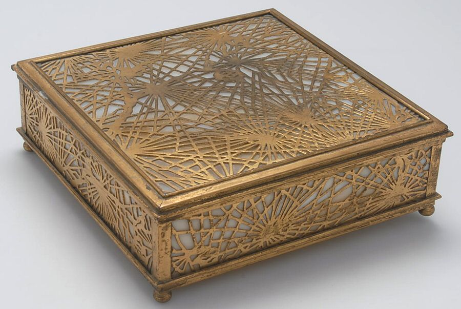 Pine Needles (Plated Copper, Hollowware) Cigar/Desk Box with Caramel Glass by Tiffany & CO SILVER-1