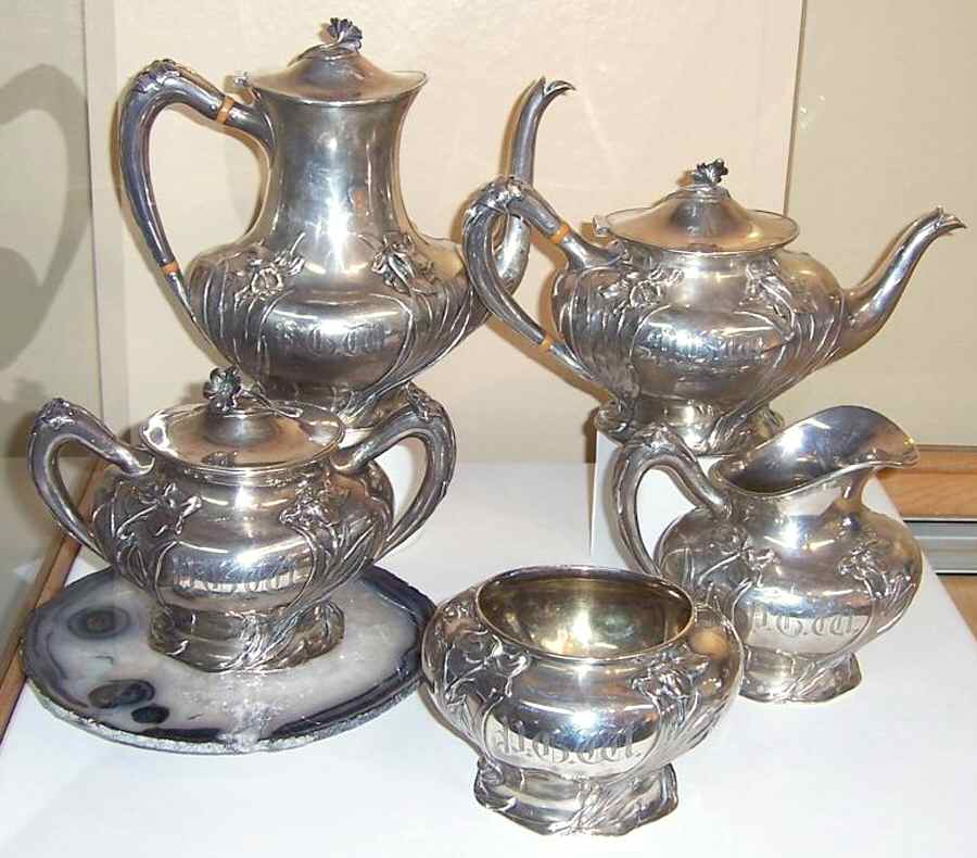 7617 (Sterling, Hollowware) 5 Piece Tea Set (SCP, STP, SCR, SSU, SWB) by Towle Silver-1