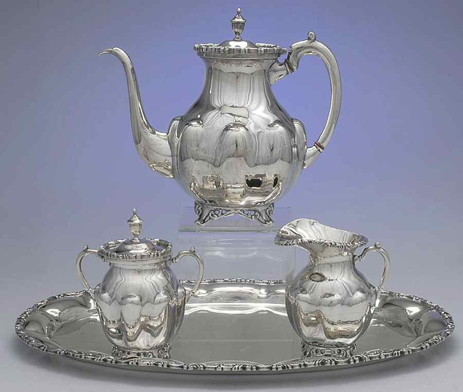 TBO3 (Sterling, Hollwware) 3-Piece Sterling Coffee Set with Tray by Taller Borda Retailer-1