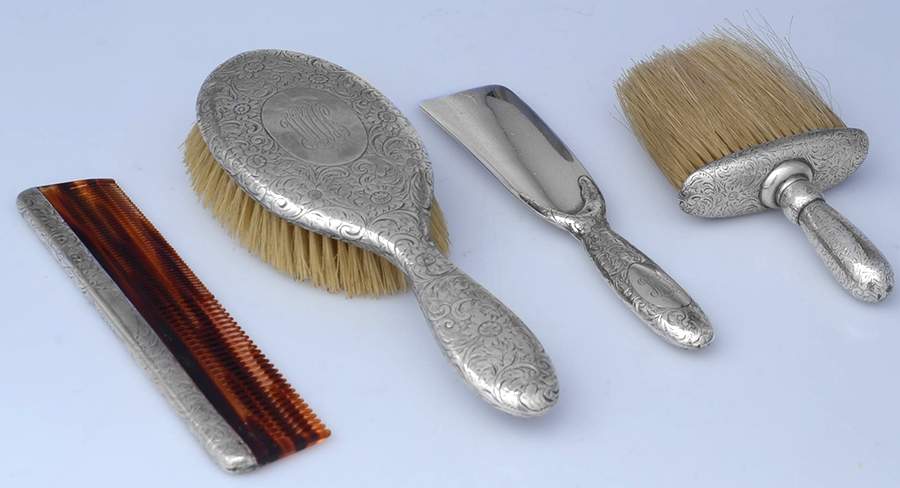 8686 (Sterling, Hollowware) 4 Pc Dresser Set (SCO,SHB,SHHHS,BOBR) by Tiffany & CO SILVER-1