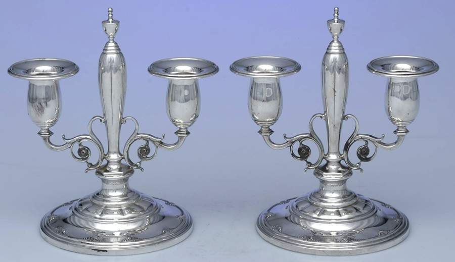 Old Colonial (Sterling, Hollowware) (Set of 2) 2 Light Weighted Candelabra by Towle Silver-1