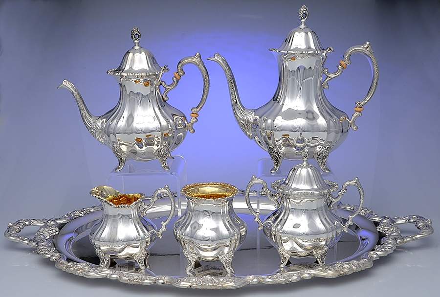 Grand Duchess (Sterling, Hollowware) 6 Piece Tea Set (SCP, STP, SCR, SSU, SWB, WTL) by Towle Silver-1