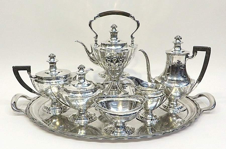 13889E1 (Sterling, Hollowware) 7 Piece Tea Set (SCP, STP, SCR, SSU, SWB, SKES, WT27CS) by Tiffany & CO SILVER-1