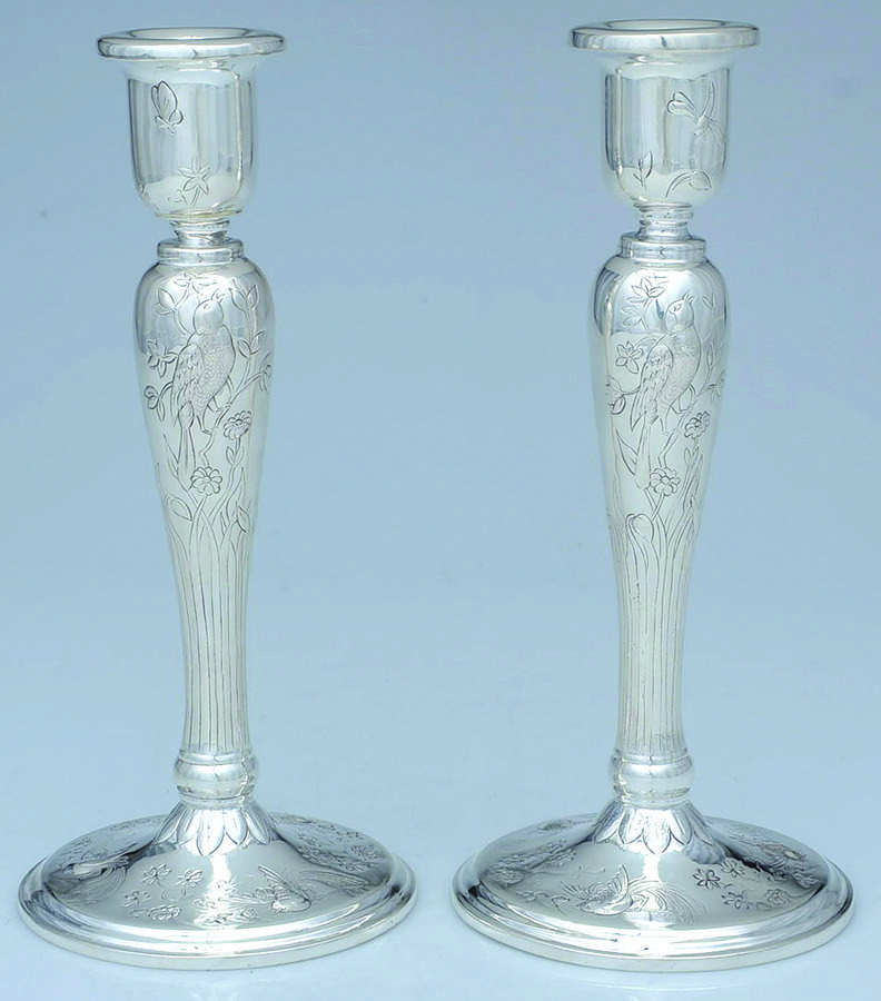 Audubon (Sterling, Hollowware) Pair of 9" Weighted Candlesticks by Tiffany & CO SILVER-1