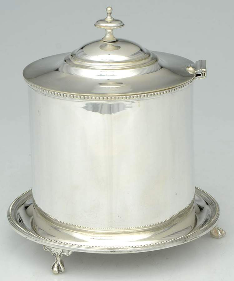 Silverplate Hollowware Biscuit Box with Hinged Lid by George Travis & Co-1