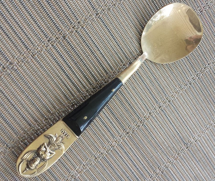 Siam (Brass)-Black Handle, Sitting Buddha Large Jelly Spoon by Unknown Mfg Silver-1