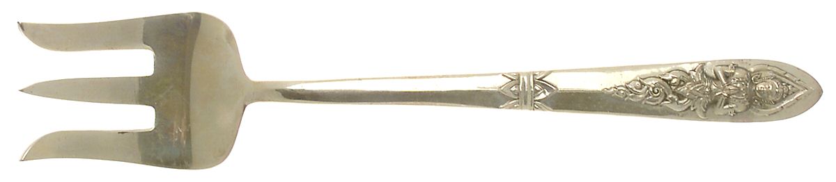 Siam-Brass-Full Figure Buddha Large Solid Cold Meat Serving Fork by Unknown Mfg Silver-1