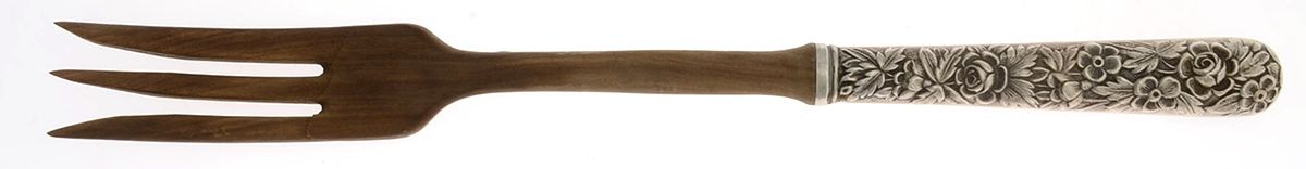 UNF881 (Sterling) Salad Serving Fork with Wooden Prongs by Unknown Mfg Silver-1