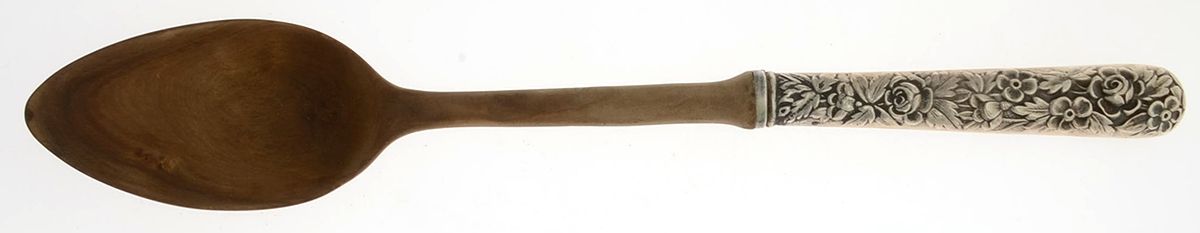 UNF881 (Sterling) Salad Serving Spoon with Wooden Bowl by Unknown Mfg Silver-1
