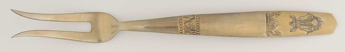UNF966 (Brass) Small Steak Carving Fork with Stainless Prongs by Unknown Mfg Silver-1