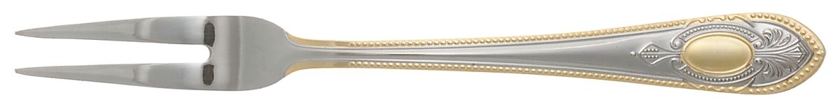 UNF1541 (Stainless, Gold Accent & Cameo) Small 2-Tine Cold Meat Serving Fork by Unknown Mfg Silver-1