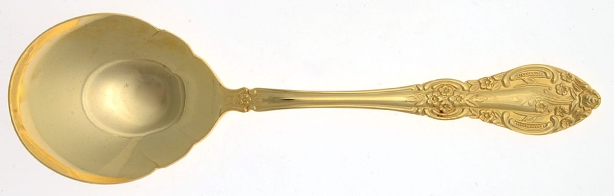 Springtime (Gold Electroplate) Solid Smooth Casserole Spoon by Unknown Mfg Silver-1