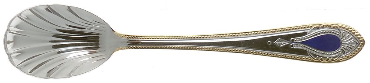 UNF1541 (Stainless, Gold Accent, Blue Cameo) Sugar Shell Spoon by Unknown Mfg Silver-1