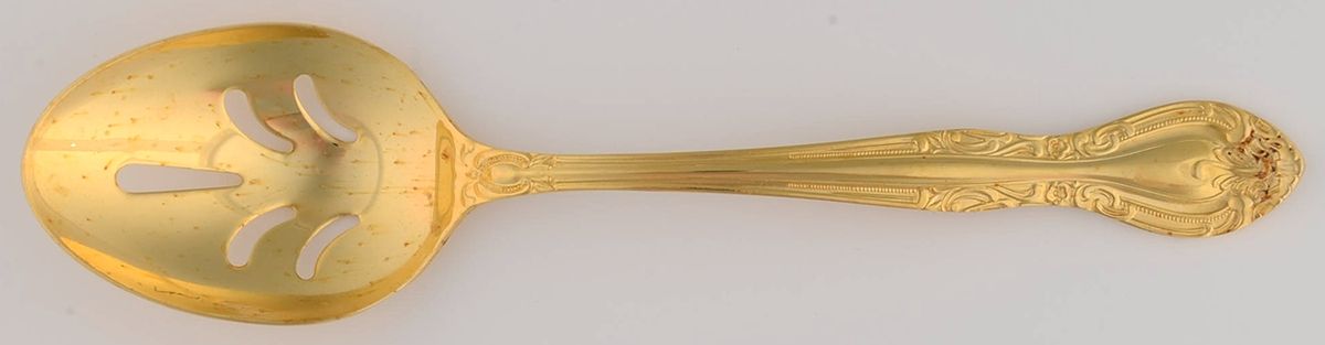 UNF1233 (Stainless, Gold Electroplate) Pierced Tablespoon (Serving Spoon) by Unknown Mfg Silver-1