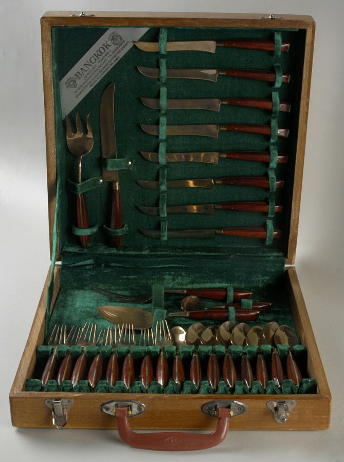 Bronzeware w/Rosewood Handle 29 Piece Flatware SEt (Serving & Place Pieces) by Unknown Mfg Silver-1