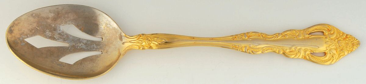 Royal Splendor (Gold Electroplate) Pierced Tablespoon (Serving Spoon) by Unknown Mfg Silver-1