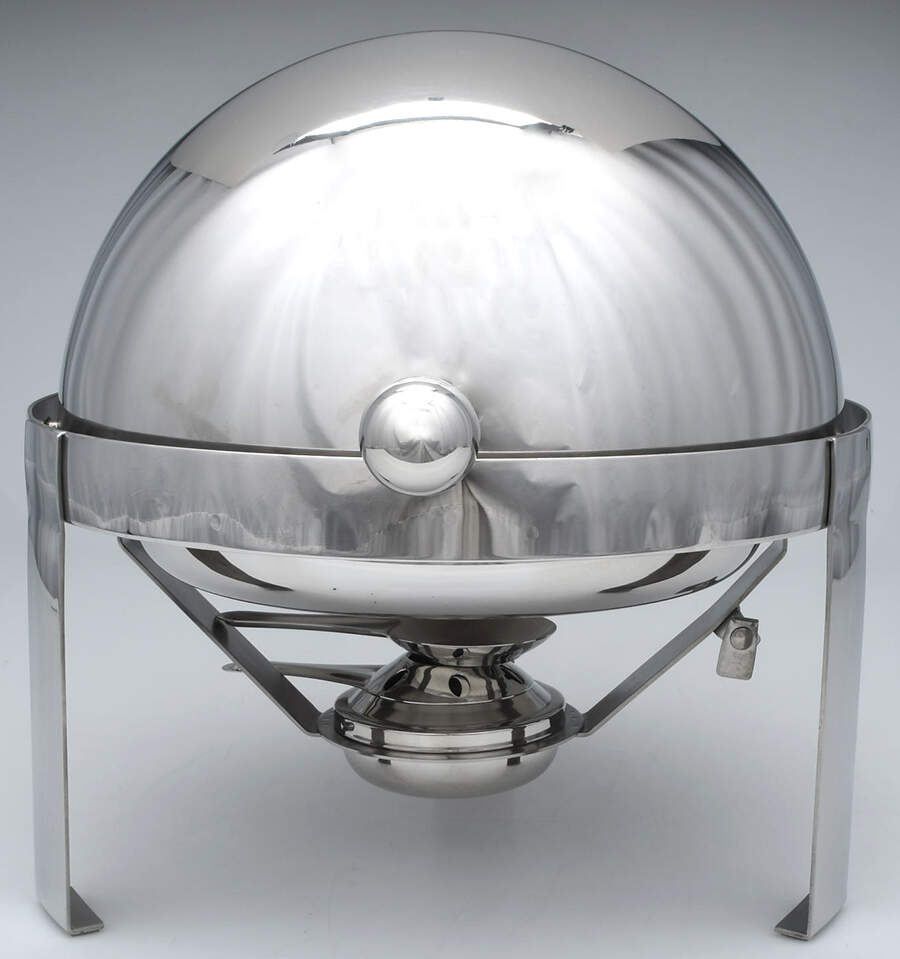 Chrome Hollowware Rolltop Chafer with Liner, Stand and Burner by Unknown Manufacturer-1