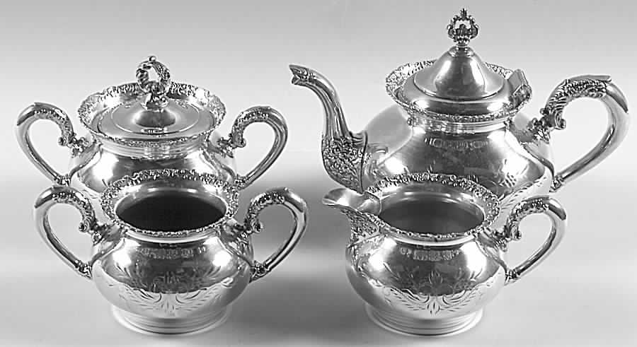 468 (Silverplate, Hollowware) 4 Piece Tea Set (Tea Pot, Cream, Sugar & Waste) by Van Bergh-1
