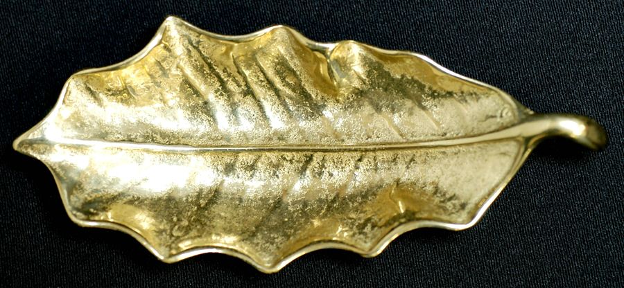 Leaves of the Month (Brass, Hollowware) 4" Brass Holly Leaf by Virginia Metalcrafters-1