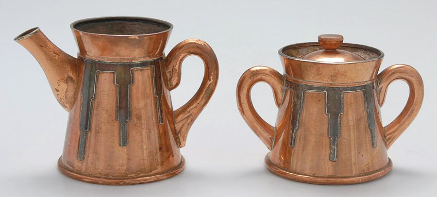 555 (Copper, Hollowware) Creamer & Sugar with Lid Set by Victoria Mexico Taxc-1
