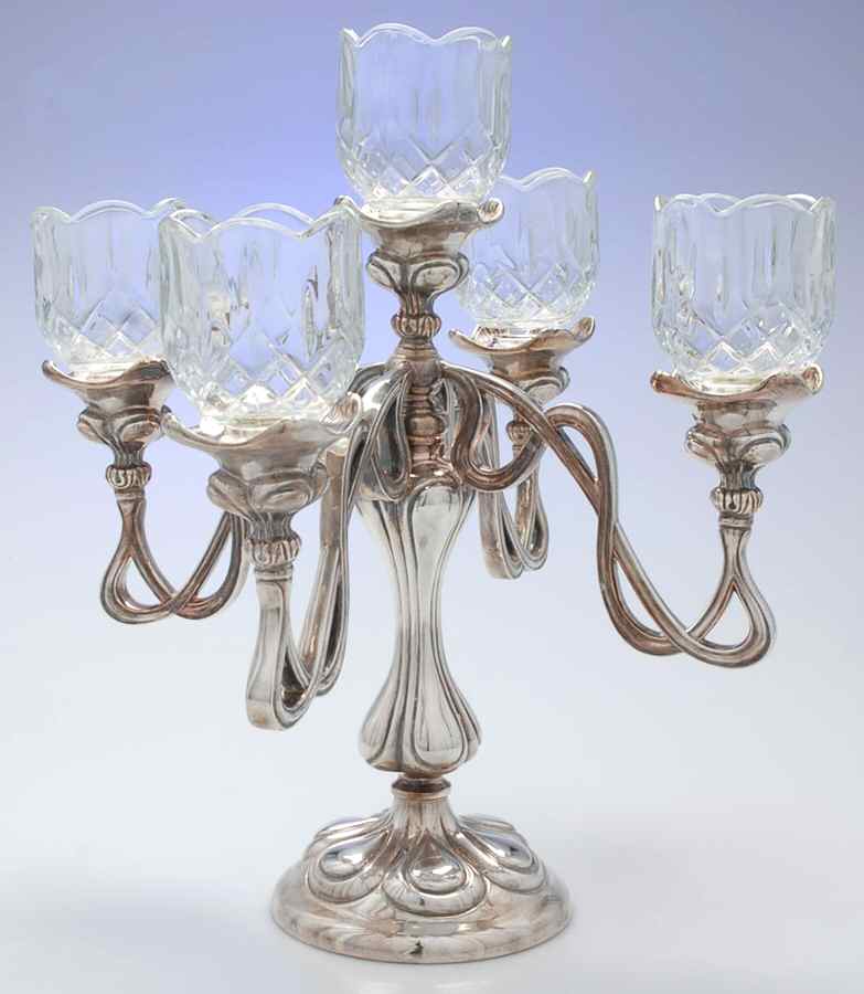 1548 (Silverplate, Hollowware) 5-Light Silverplate Candelabra with Globes by Van Bergh-1
