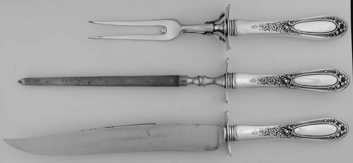 Blossom (Silverplate, 1909) Large 3-Piece Roast Carving Set w/ Stainless Blade by Wallace Silver-1