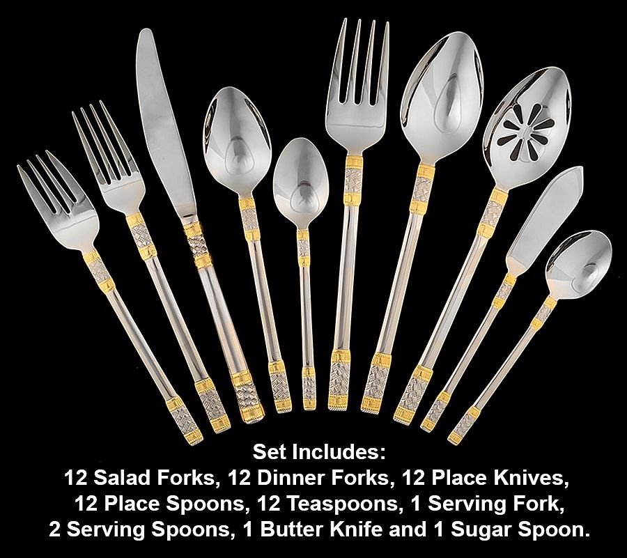 Golden Corsica (Stainless, Gold Accent) 65 Piece Set by Wallace Silver-1