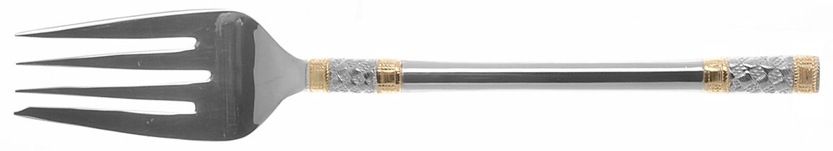 Golden Corsica (Stainless, Gold Accent) Large Solid Cold Meat Serving Fork by Wallace Silver-1
