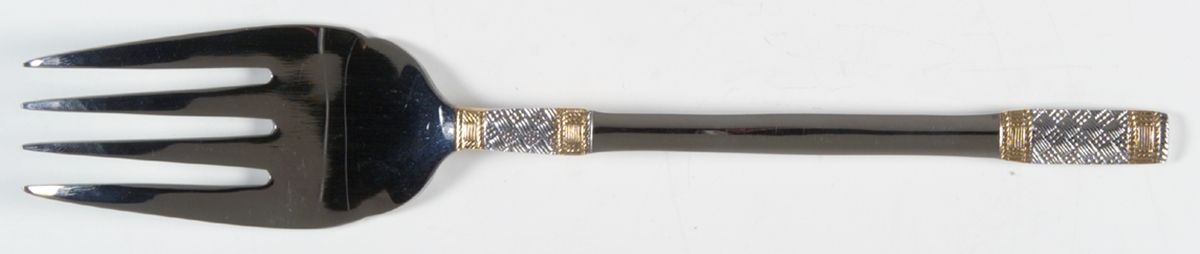 Golden Corsica (Stainless, Gold Accent) Large Solid Cold Meat Serving Fork by Wallace Silver-1