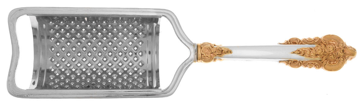 Golden Grande Baroque (Sterling, Gold Accent) Cheese Grater with Hollow Handle, Stainless Grater by Wallace Silver-1